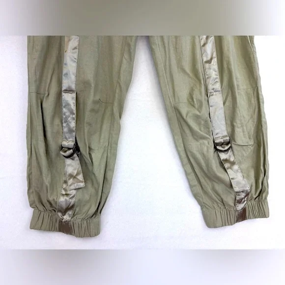 VINTAGE Deadstock Y2K Linen Pant Utility Jogger NEW Green Streetwear 90s Pull XL - Picture 2 of 14